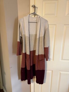 Maurices Colorblock Hooded Long Cardigan in Cream, Dusty Rose, Burgundy